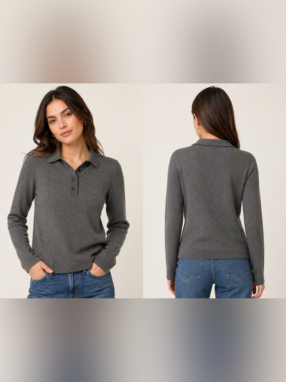 Zara Classic Grey Button Polo Sweater